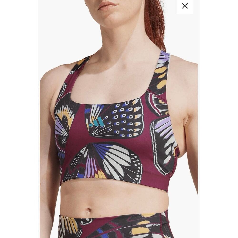 NWOT FARM Rio X Adidas Sports Bra in Black Amazon Red Energy Ink SZ XS